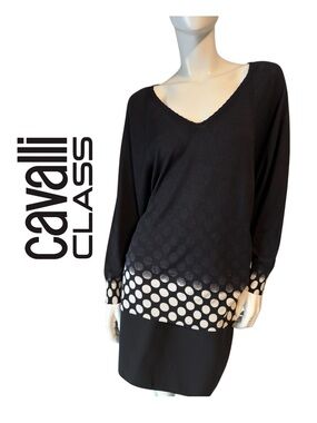 Cavalli Class Black Sweater with White Polka Dot Hem